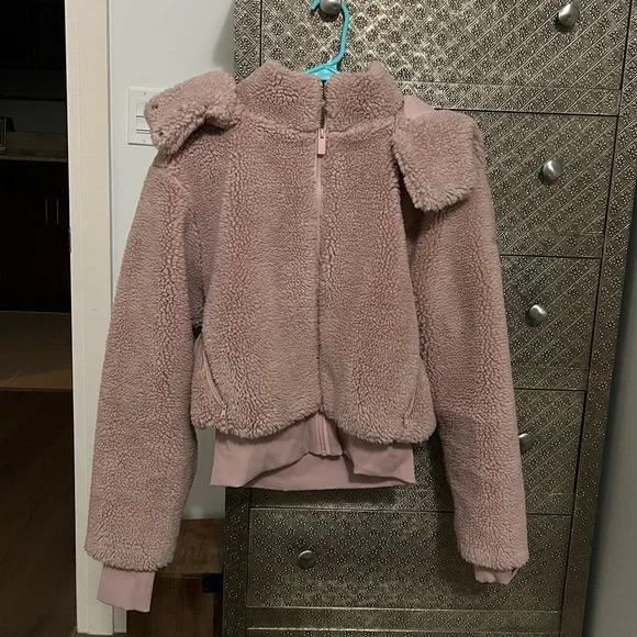 Alo Yoga Sherpa Cropped Bomber Jacket - Dusty Rose - Picture 3 of 3